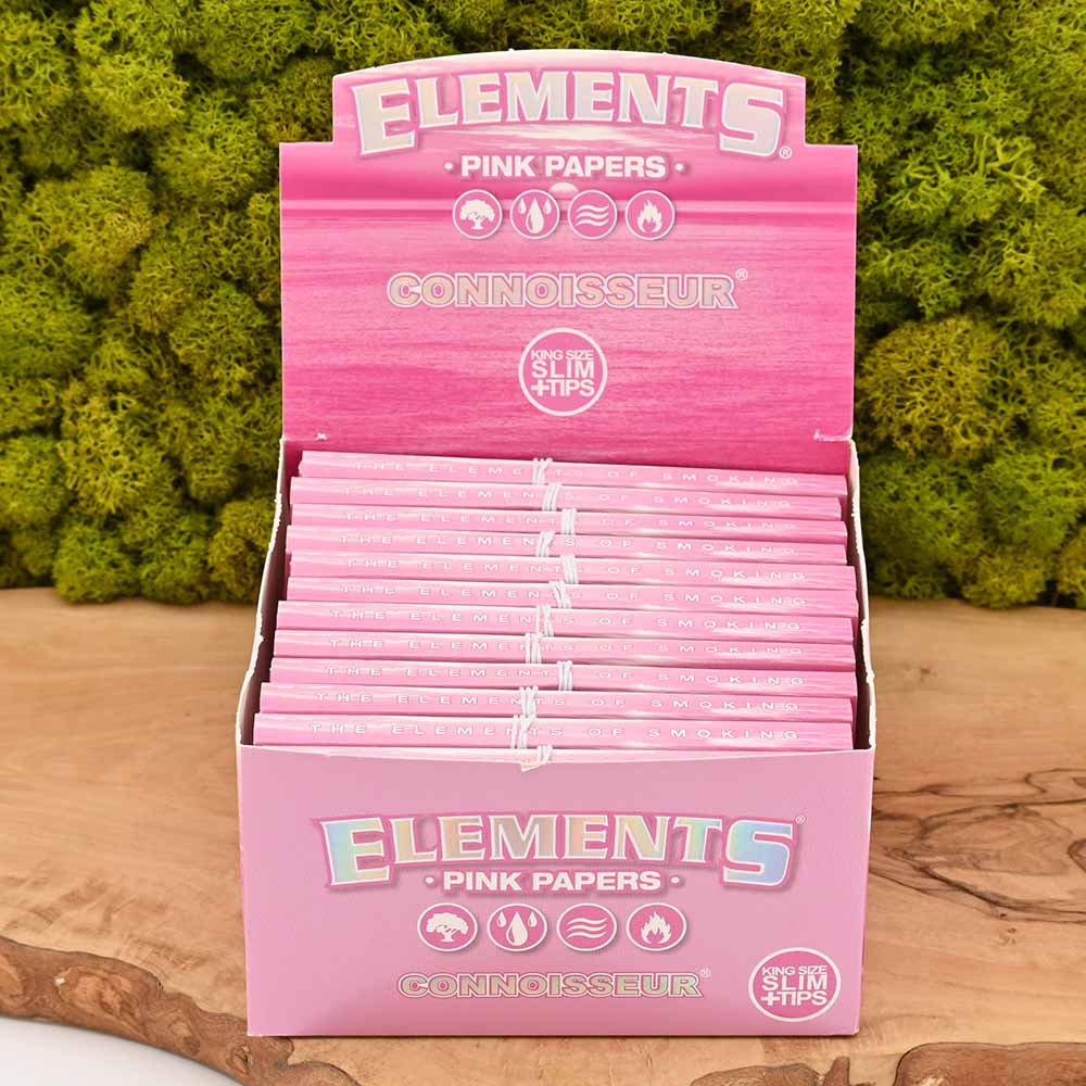 Elements Connoisseur King Size Slim Papers - Pink - Display Box (24 Stück)