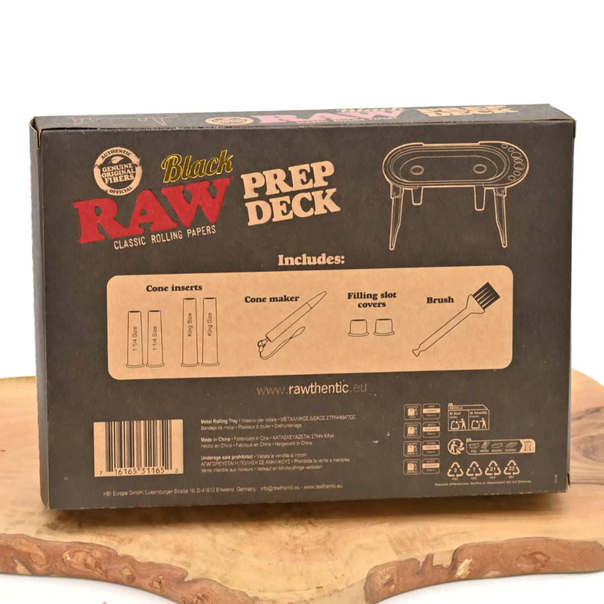 RAW Prep Deck Black - Rolling Tray mit Cone Filler