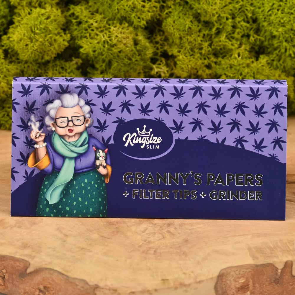 Granny's Virgin Kingsize Slim Papers + Tips & Grinderreibe