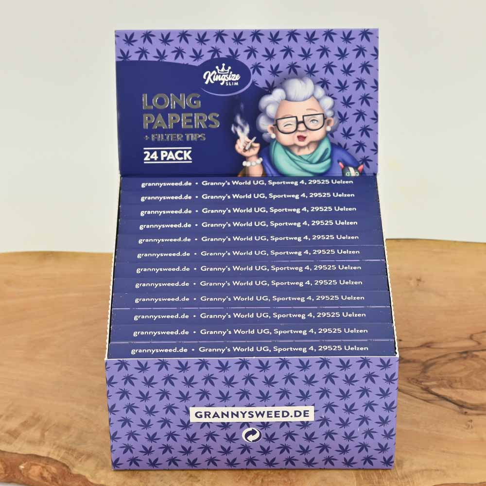 Granny's Virgin Kingsize Slim Papers + Tips Display Box (24 Stück)