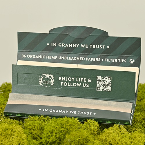 Granny's Organic Hanf Kingsize Slim Papers + Tips - Display Box (24 Stück)
