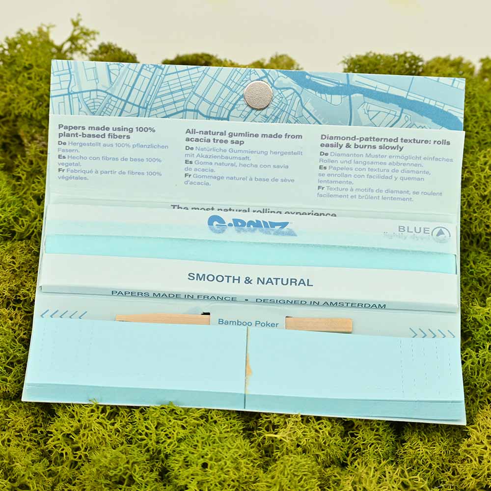 G-ROLLZ Blue Kingsize Slim Papers + Tips & Bamboo Poker