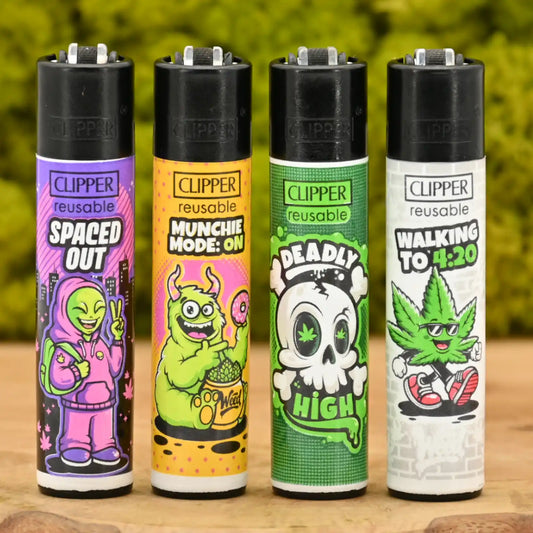 Clipper-420-Mix-12-4er-Set-Stoner-Feuerzeug-Zuendstift-als-Stopfer-Kiffer-Geschenk-Deutschlands-beliebtester-Headshop-Johnnys-Headshop