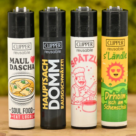 Clipper-Schwaben-4er-Set-Drhoim-isch-am-Schenschdae-Kult-Feuerzeug-Mauldascha-Clipper-Nr-1-Headshop-Deutschland-Johnnys-Headshop