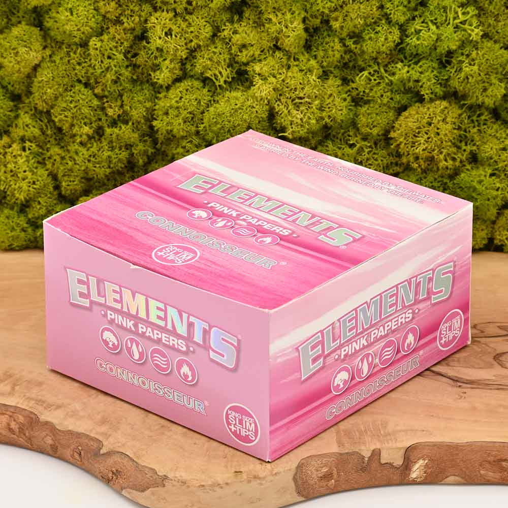 Elements Connoisseur King Size Slim Papers - Pink - Display Box (24 Stück)