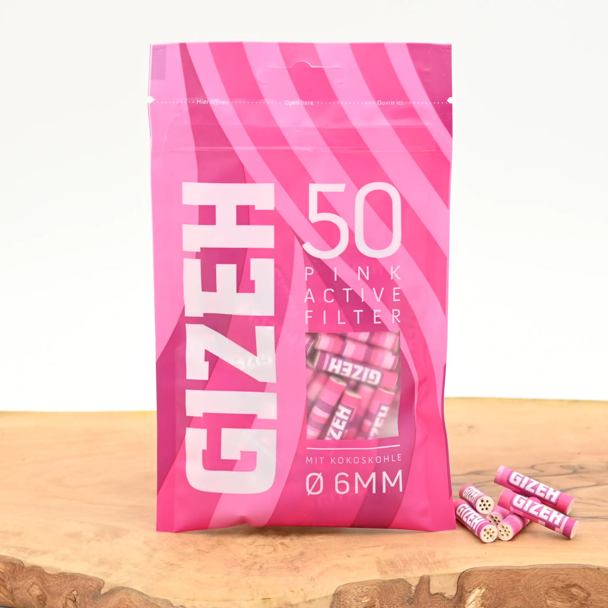 Gizeh-Aktivkohlefilter-6mm-Pink-50er-Pack-pinke-Keramikkappen-Kokosaktivkohle-Slim-Vertrauenswuerdiger-Headshop-Johnnys-Headshop