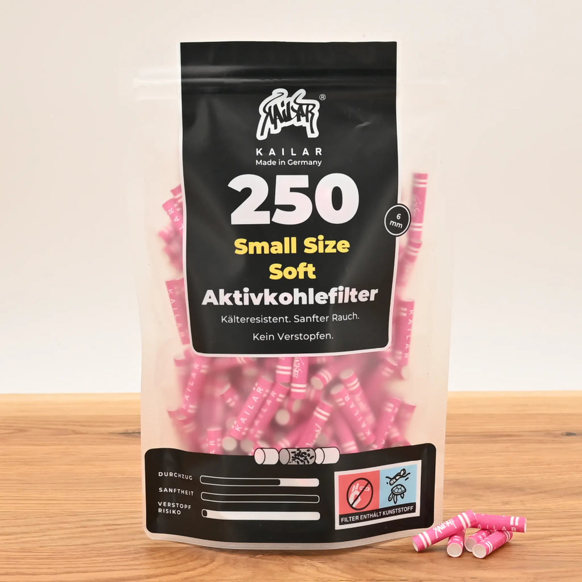 Kailar-Aktivkohlefilter-6mm-Slim-250er-Pack-Pink-Kailar-Soft-Filter-6mm-Kokosnuss-Aktivkohle-Headshop-mit-diskretem-Versand-Johnnys-Headshop