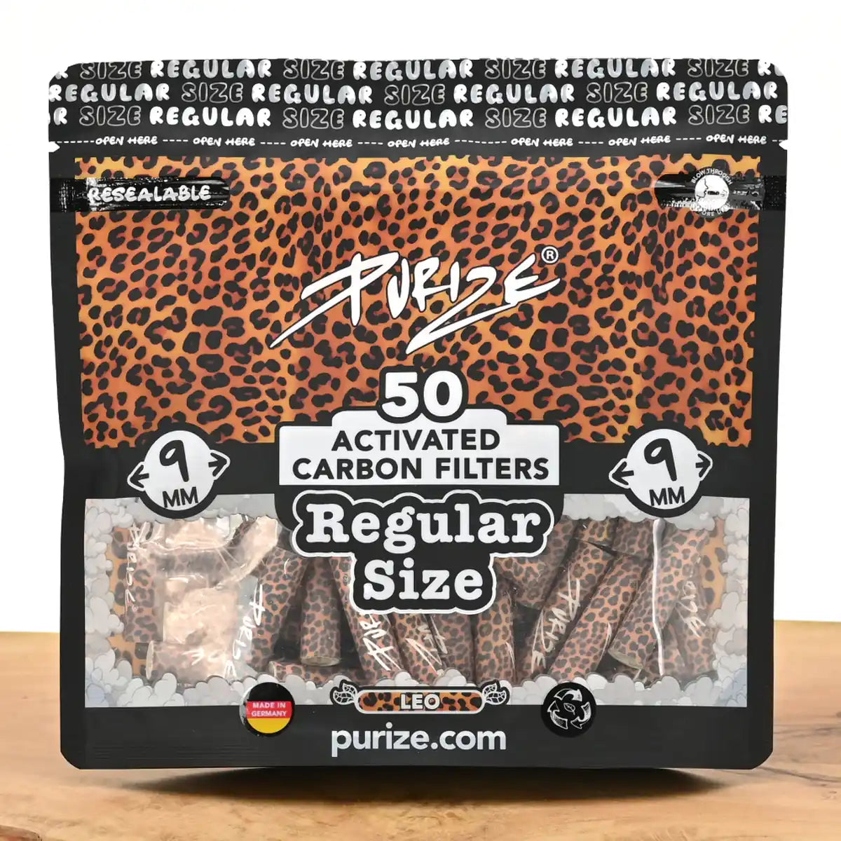 Purize Aktivkohlefilter 9mm Regular Size Leopard (50er Pack)