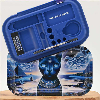 v_syndicate_flightdeck_all_in_one_rolling_tray_feline_pharao_schiebedeckel_katzenmotiv_drehunterlage_bauschale_kaufen_headshop_Johnnys_Headshop