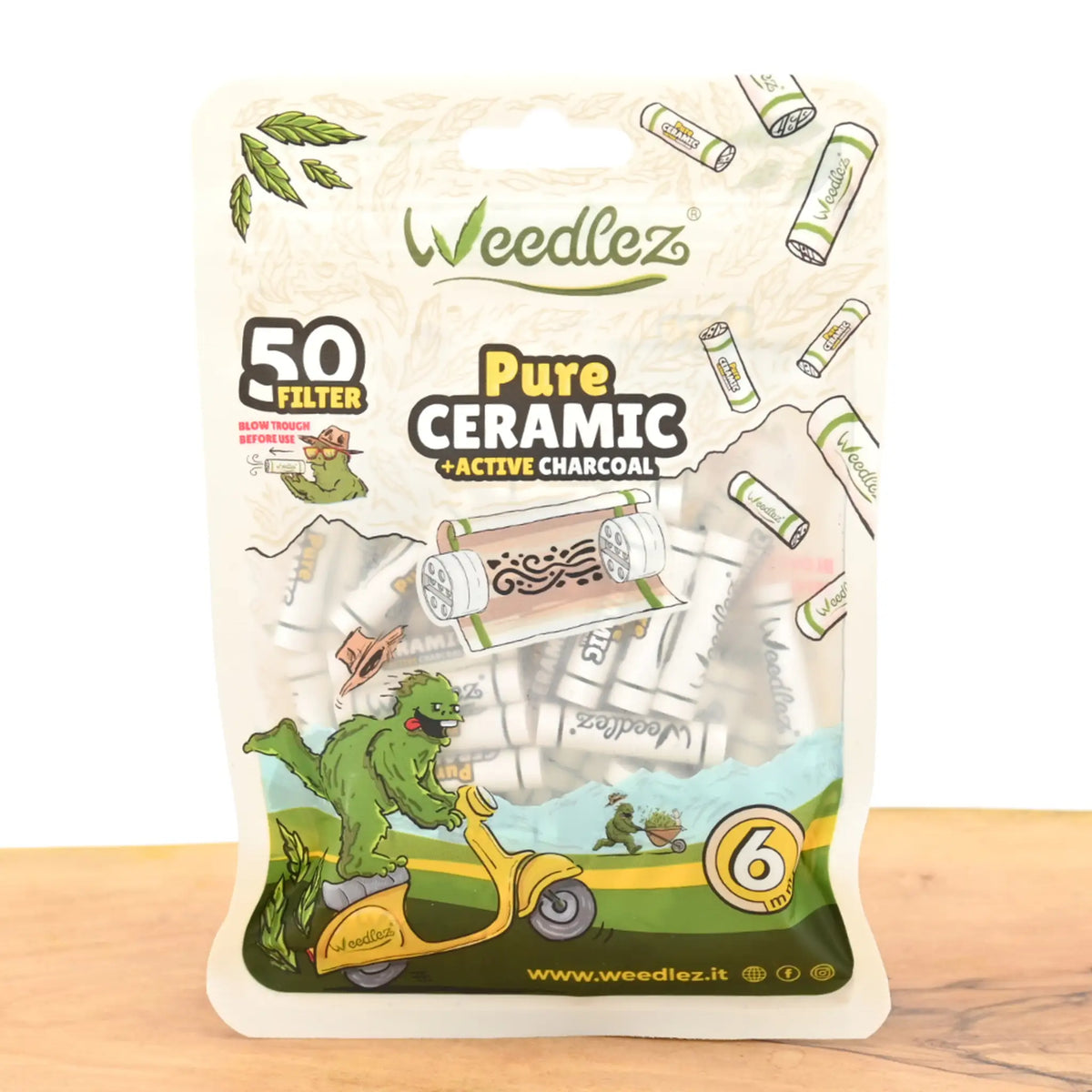 Weedlez-Aktivkohlefilter-6mm-Pure-Ceramic-50er-Pack-Weiss-Keramikkappen-beidseitig-Kokos-Aktivkohle-Vertrauenswuerdiger-Headshop-Johnnys-Headshop