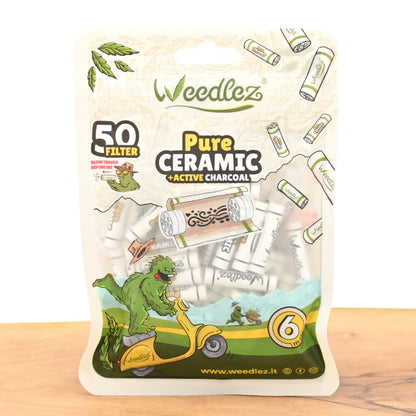 Weedlez-Aktivkohlefilter-6mm-Pure-Ceramic-50er-Pack-Weiss-Keramikkappen-beidseitig-Kokos-Aktivkohle-Vertrauenswuerdiger-Headshop-Johnnys-Headshop