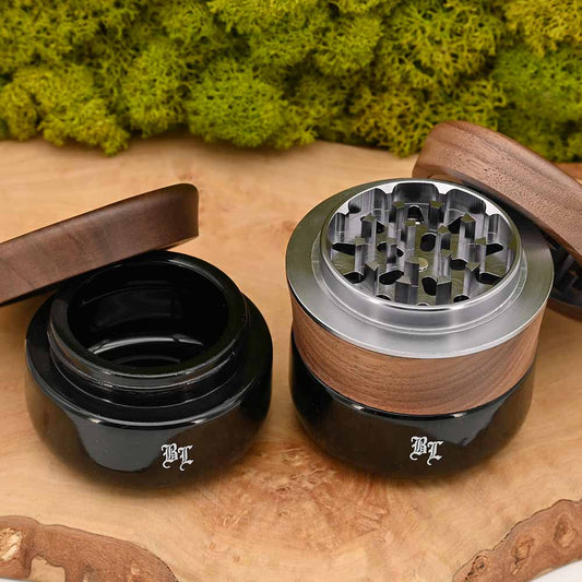 Black Leaf Holz Grinder mit Violettglas