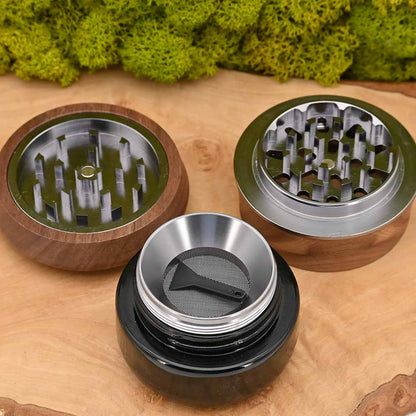 Black Leaf Holz Grinder mit Violettglas