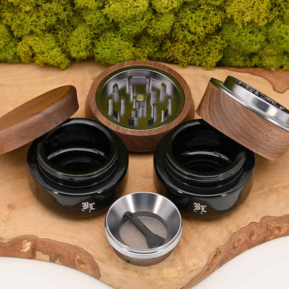 Black Leaf Holz Grinder mit Violettglas