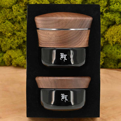 Black Leaf Holz Grinder mit Violettglas