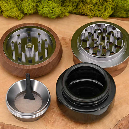 Black Leaf Holz Grinder mit Violettglas