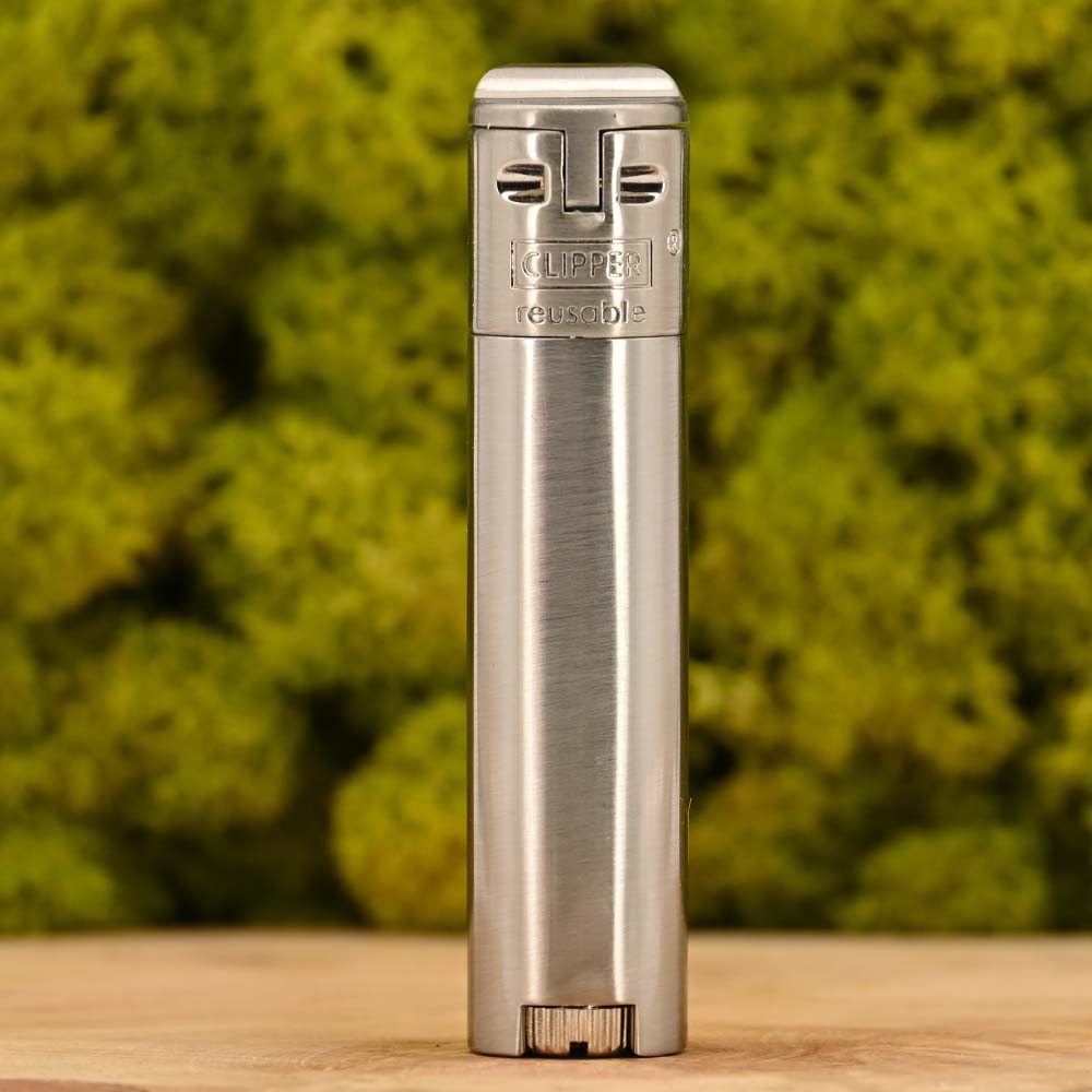 Jet Flame Metall Clipper Feuerzeug - Silber matt (mit Reibrad)