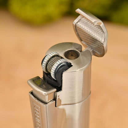 Jet Flame Metall Clipper Feuerzeug - Silber matt (mit Reibrad)