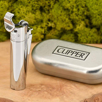 Jet Flame Metall Clipper Feuerzeug - Silber shiny (mit Reibrad)