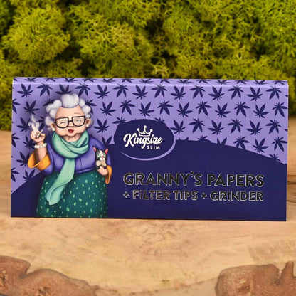 Granny's Virgin Kingsize Slim Papers + Tips & Grinderreibe
