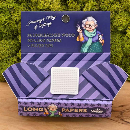 Granny's Virgin Kingsize Slim Papers + Tips & Grinderreibe