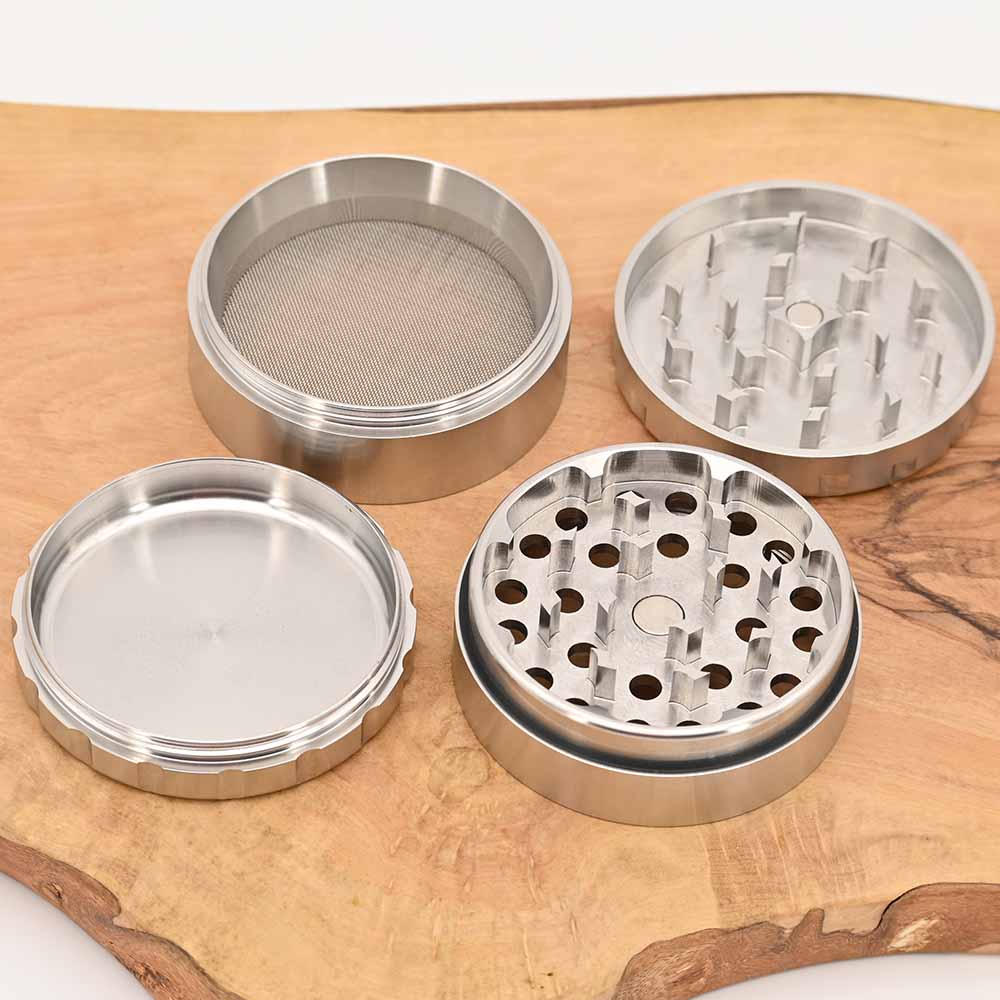cannabis aufbewahrung edelstahl Granny's Weed Edelstahl Grinder 4-teilig – 63 mm – Johnnys Headshop