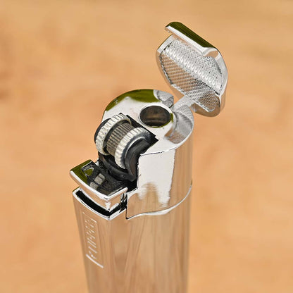 Jet Flame Metall Clipper Feuerzeug - Silber shiny (mit Reibrad)