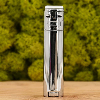 Jet Flame Metall Clipper Feuerzeug - Silber shiny (mit Reibrad)