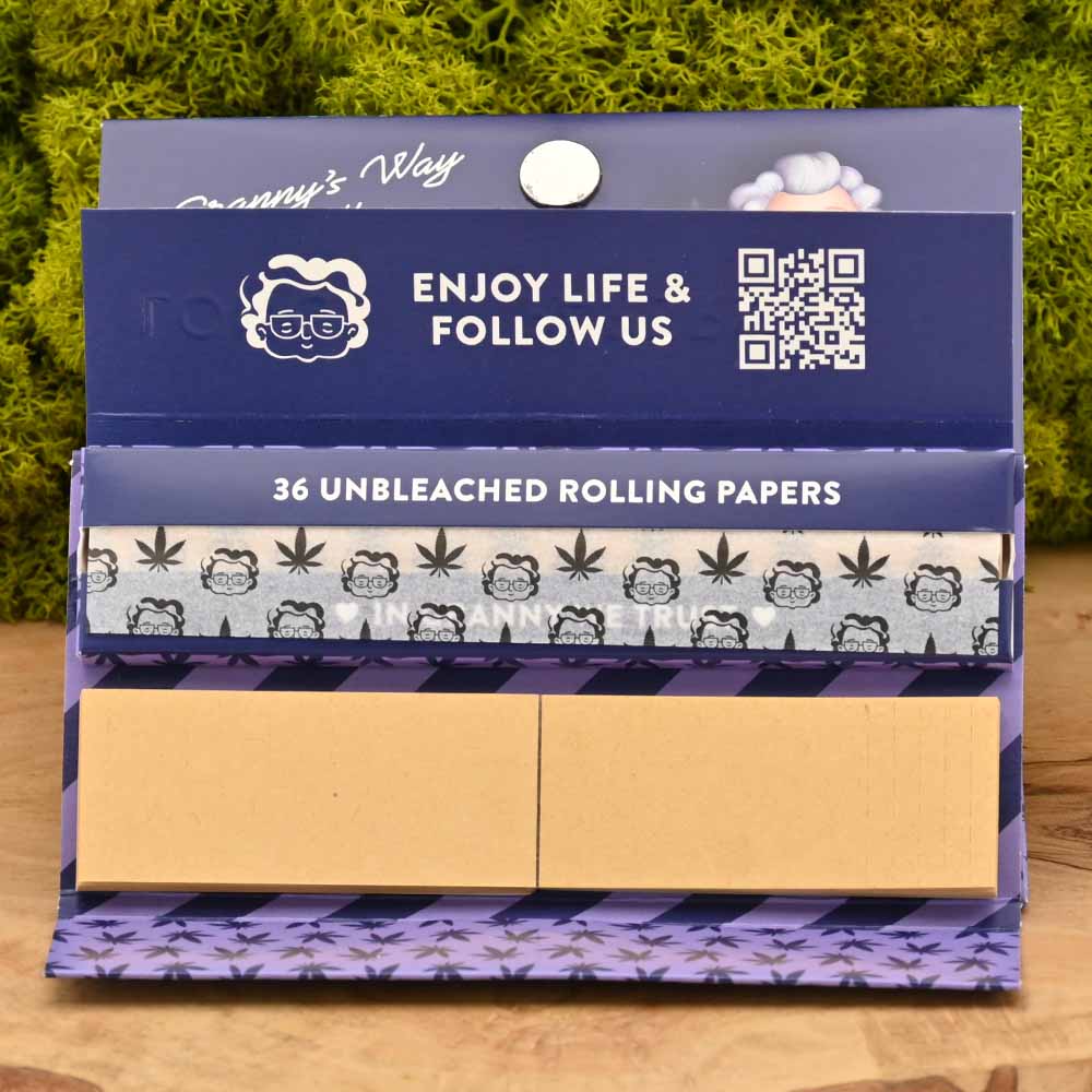 Granny's Virgin Kingsize Slim Papers + Tips & Grinderreibe